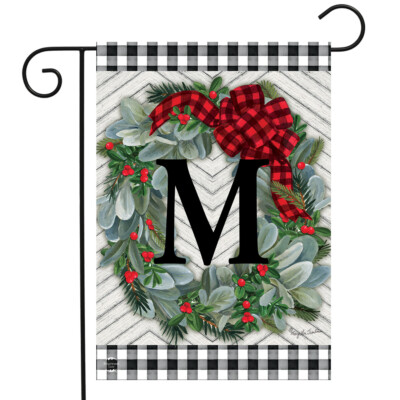 Winter Wreath Monogram Letter M Garden Flag 12.5'' x 18'' Briarwood Lane