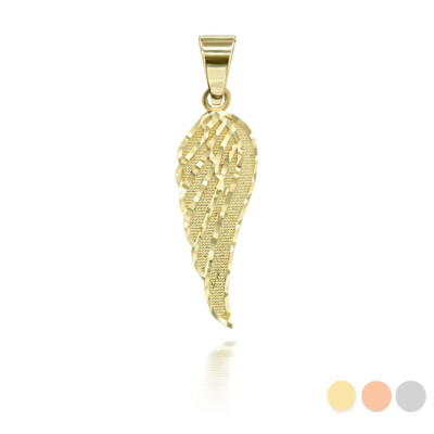 Gold Sparkle Cut Angel Wing Pendant Necklace (Available in