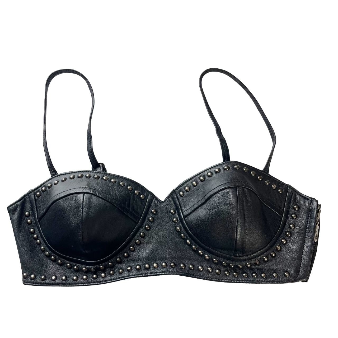 Vintage FIRST Black Leather Studded Bra Crop Top Biker