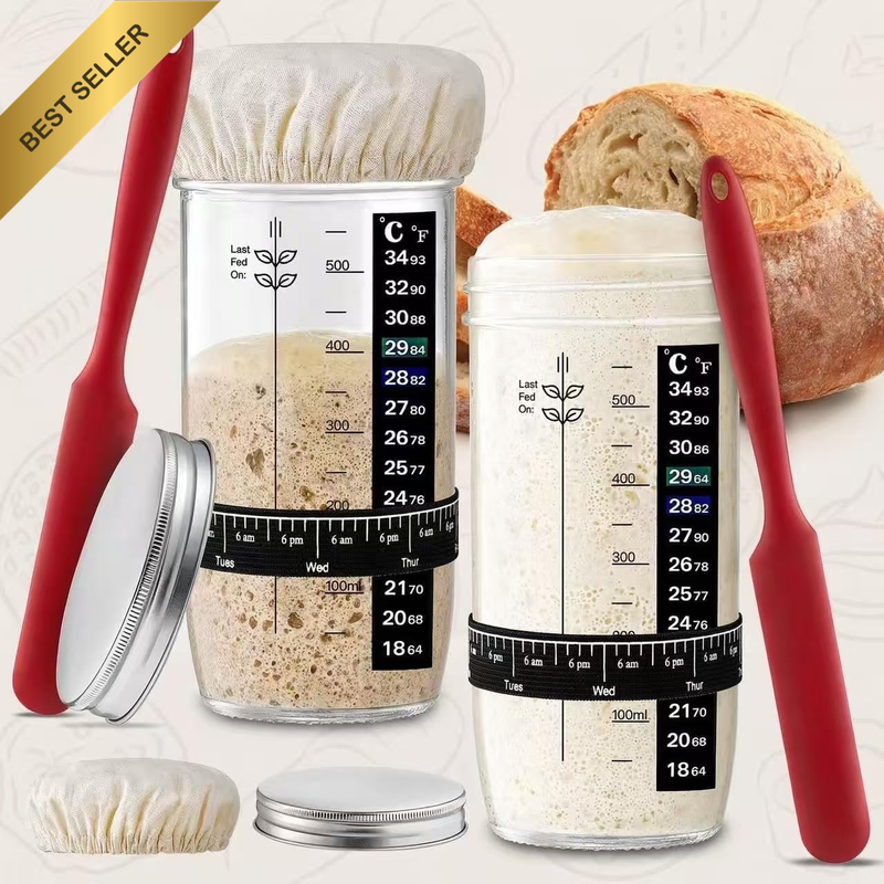 Sourdough Starter Jar2Pack, 24 Oz Sour Dough Fermentation Set | Date Marked Band