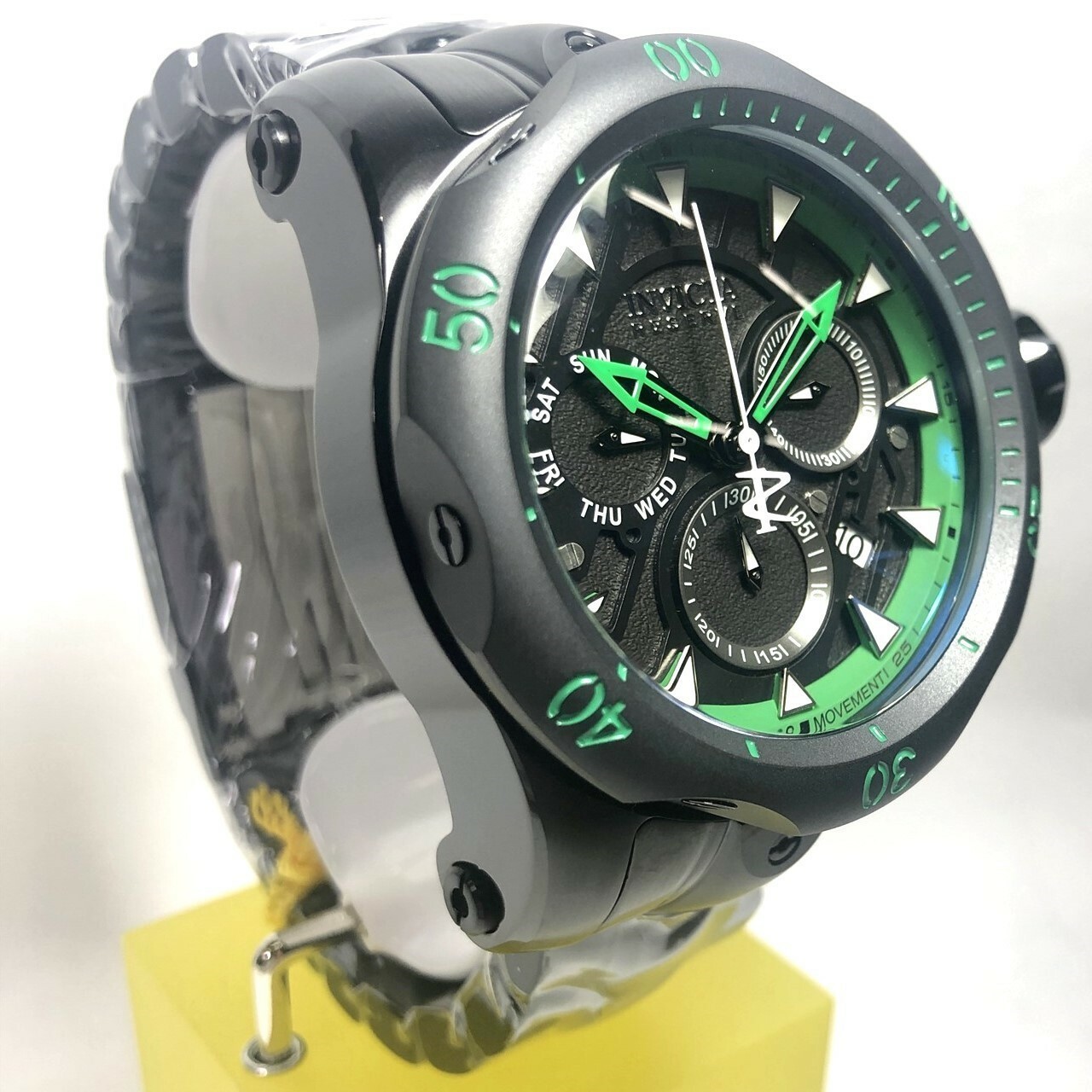 Pre-owned Invicta 32944 54mm Black/green Venom Black Label W/ 4-piece Band Set