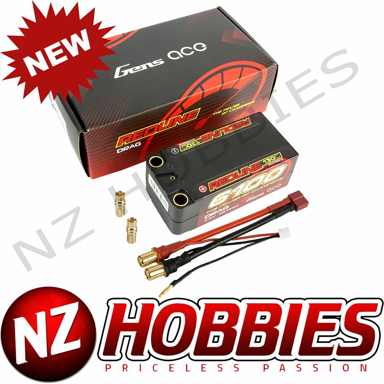 Gens Ace Redline Series 6100mAh 7.4V 130C 2S2P HardCase Shorty Lipo Battery