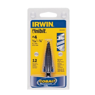 Irwin 10234CB Unibit Cobalt Step Drill 4 12 Hole Sizes (3/16'' 7/8''), 1/16''