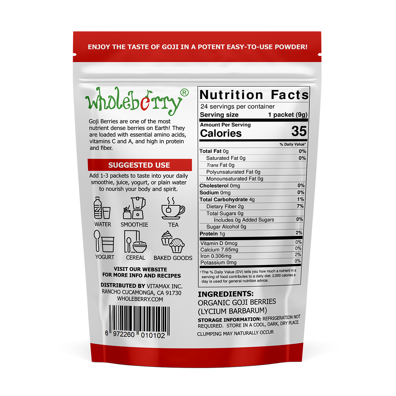 Organic Dried Goji Berries Superfood Raw Vegan Wolfberries by Wholeberry