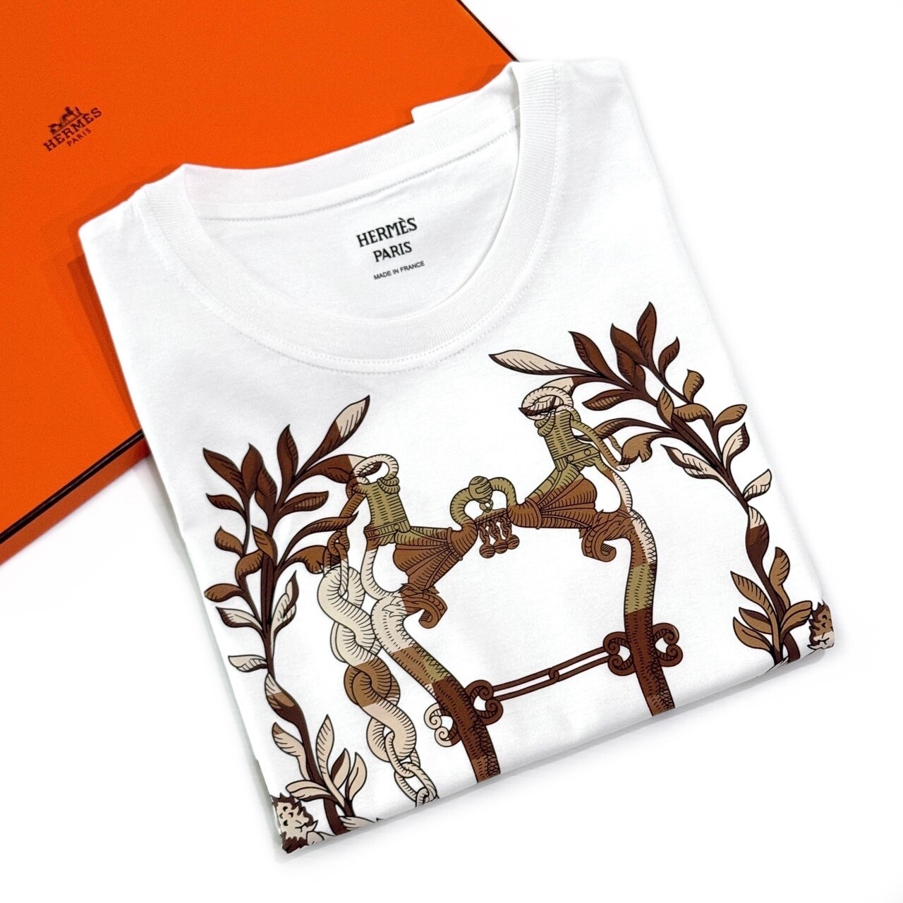 NEW HERMES DELLA CAVALLERIA WHITE T-SHIRT Printed Cotton
