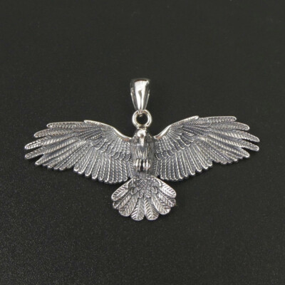 925 Sterling Silver Open Wing Flying Eagle Pendant Unique Unisex Great Details