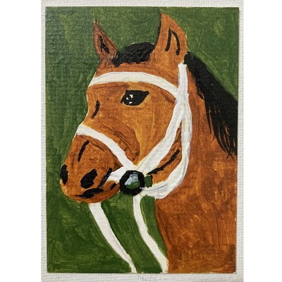 ACEO ORIGINAL PAINTING Mini Collectible Art Card Signed Animal Horse Ooak