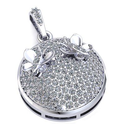 Pre-owned Jewelwesell Genuine 1carat Round Cut Diamond Ladies Butterfly Circle Pendant Solid 10k Gold