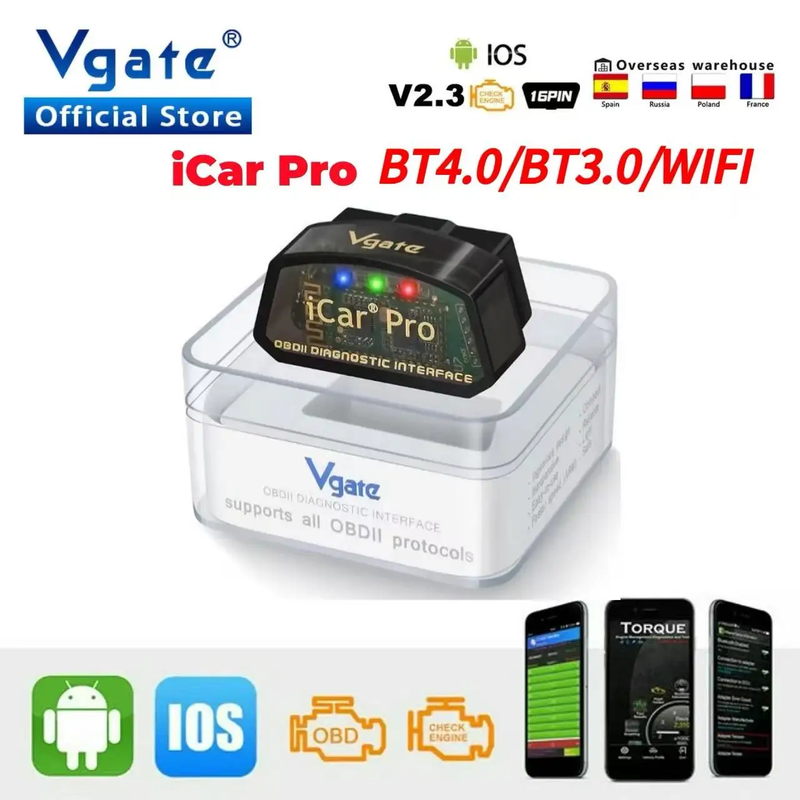Scanner OBD2 Vgate iCar Pro ELM327 Wi-Fi Bluetooth iOS Android Diagnostica Auto