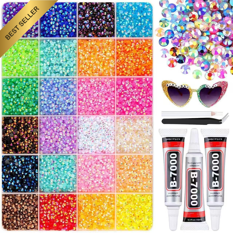24 Colors Bedazzling Kit, Resin Jelly Rhinestones Flatback Gems 3Mm 24000 Pcs, B