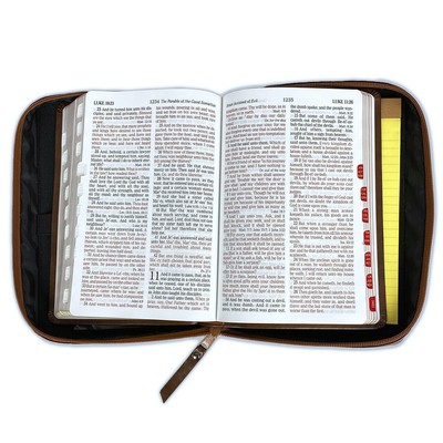 KJV Large Print Zippered Bible with Organizer Cover, brown indexed
