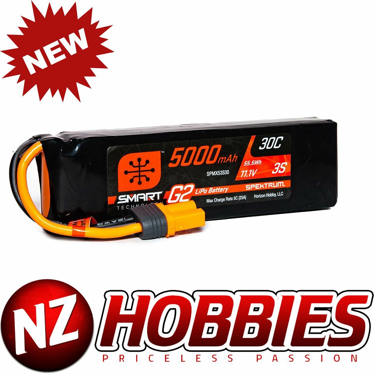 SPEKTRUM 11.1V 5000mAh 3S 30C Smart LiPo G2 SOFT Case: IC5 # SPMX53S30