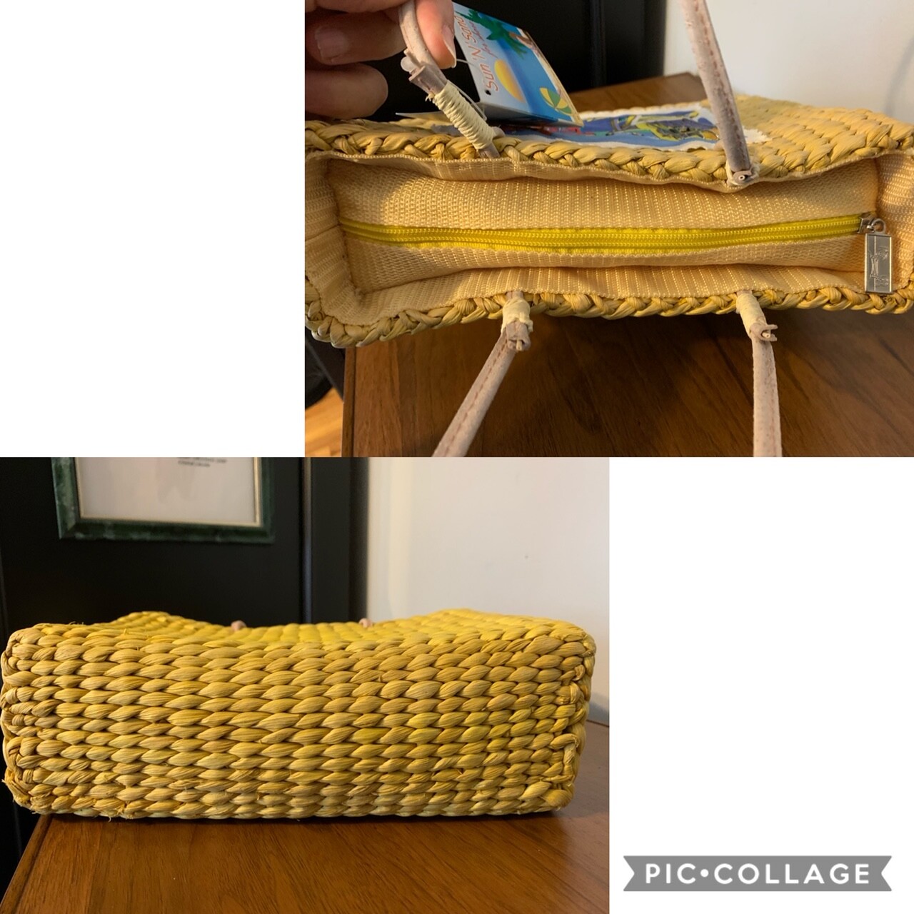 SUN 'N 'SAND for SHORE Handmade~Woven Natural Straw TOTE PURSE~ Fabric Lined~NWT