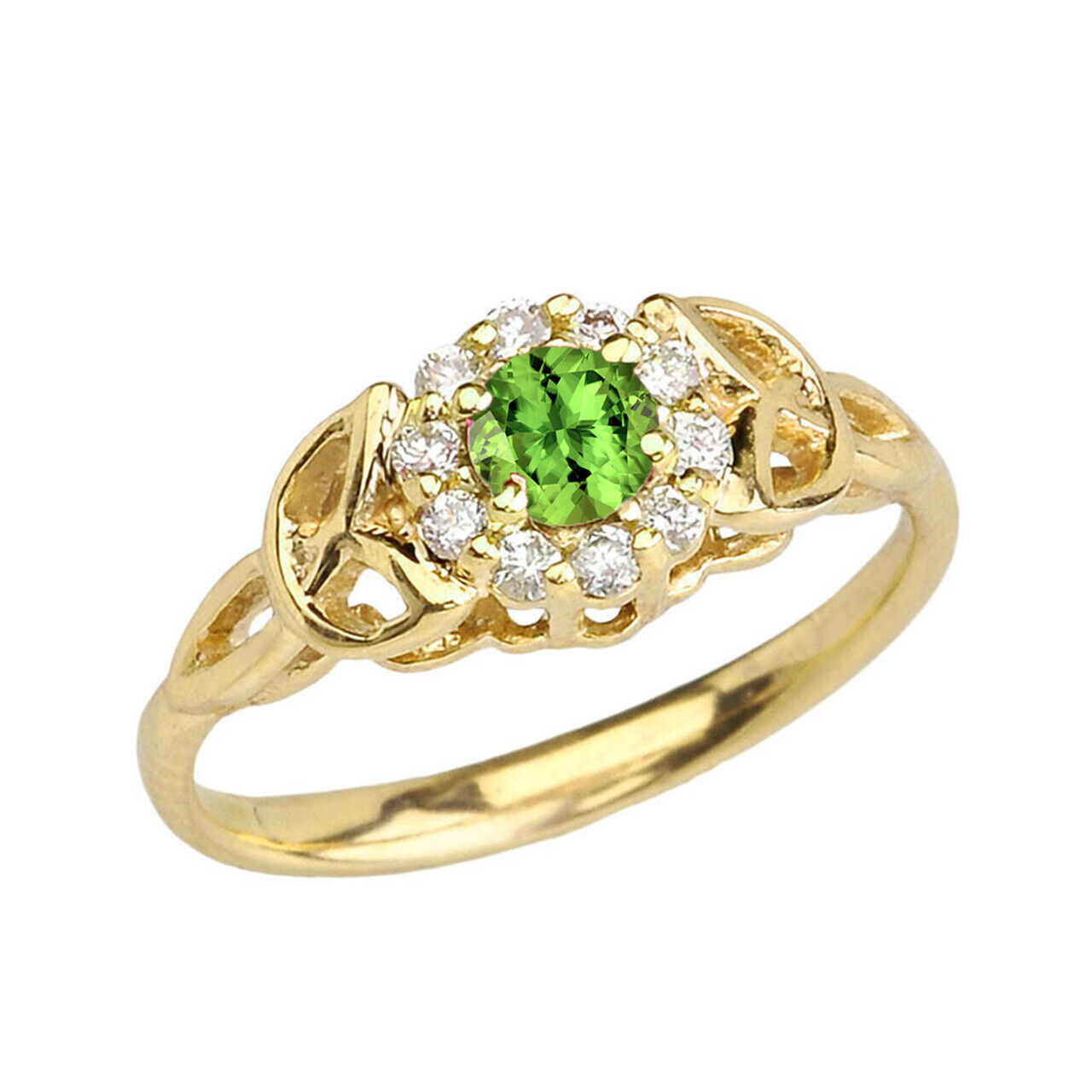 Pre-owned Claddagh Gold Solid Gold Diamond And Peridot Engagement/promise Ring In Yellow Gold