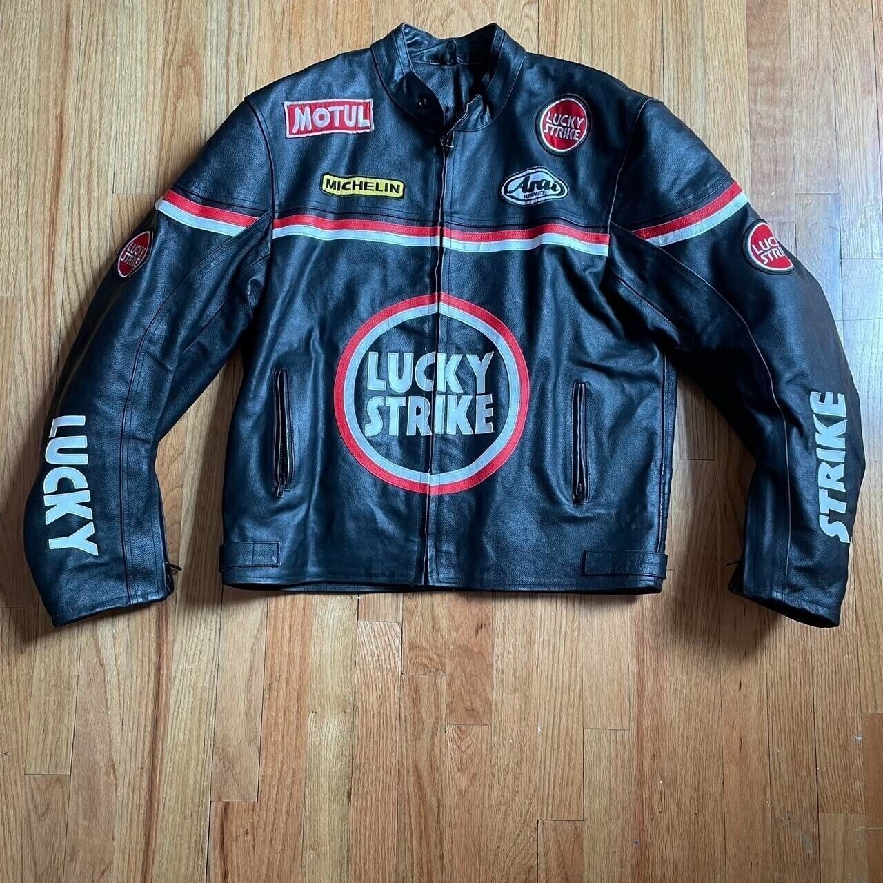 Men's Vintage Lucky Strike Motorcycle Racing Sheep Leather Men's Vintage Lucky Strike Motorcycle Racing Sheep Leather