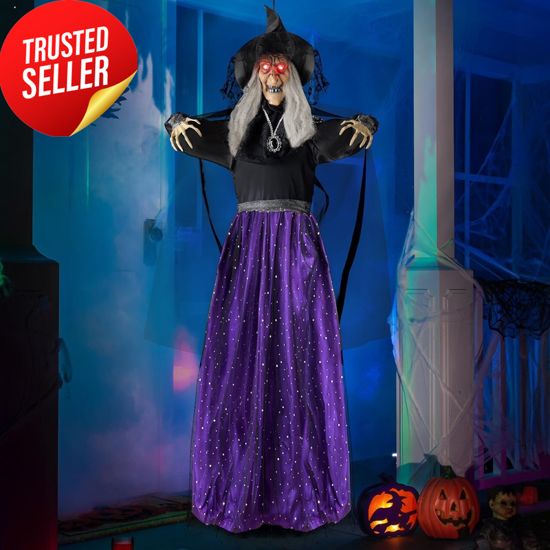 Halloween Animated Witch Decoration 47In Talking Sound Activated LED Yard