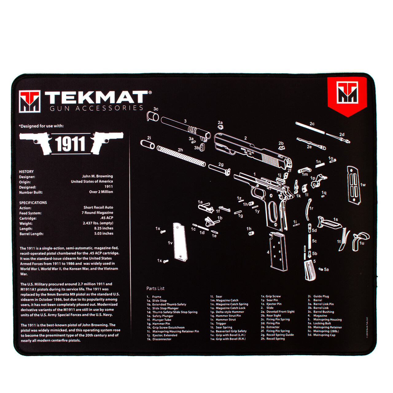 Ultra Thick Handgun Cleaning Mat with Exploded Diagrams,
