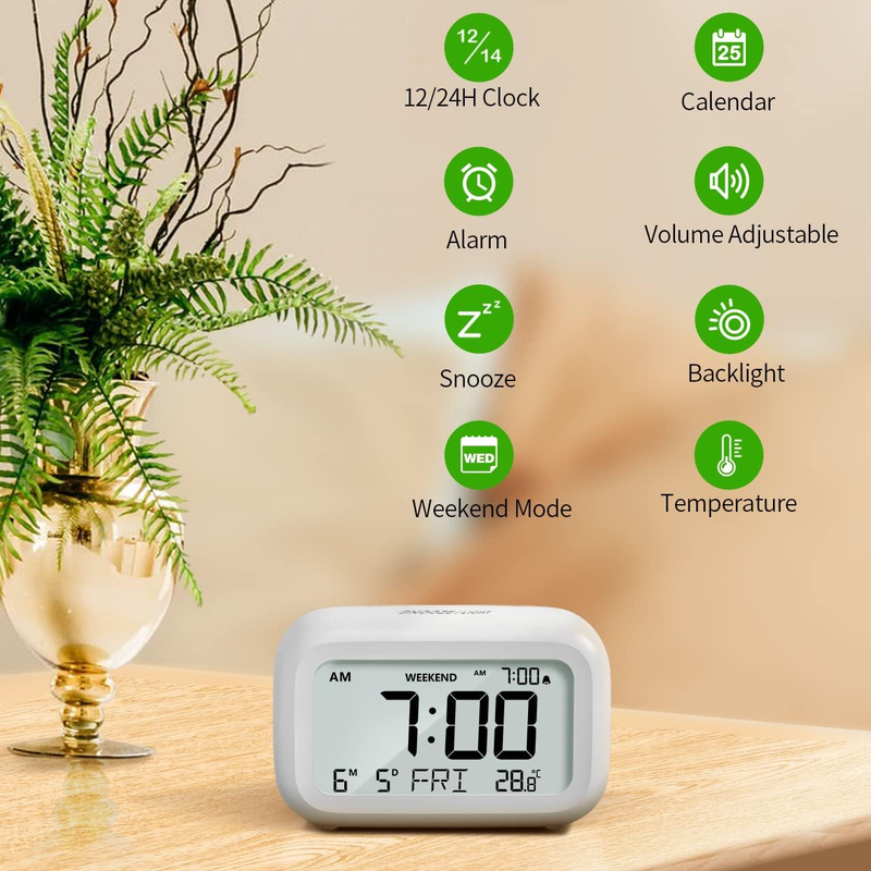 Digital Alarm Clock Bedside - Battery Powered Clock with LCD Display Volume Adju