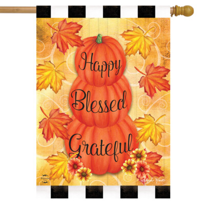 Happy Blessed Grateful Autumn House Flag Leaves Inspirational Fall 28'' x 40''