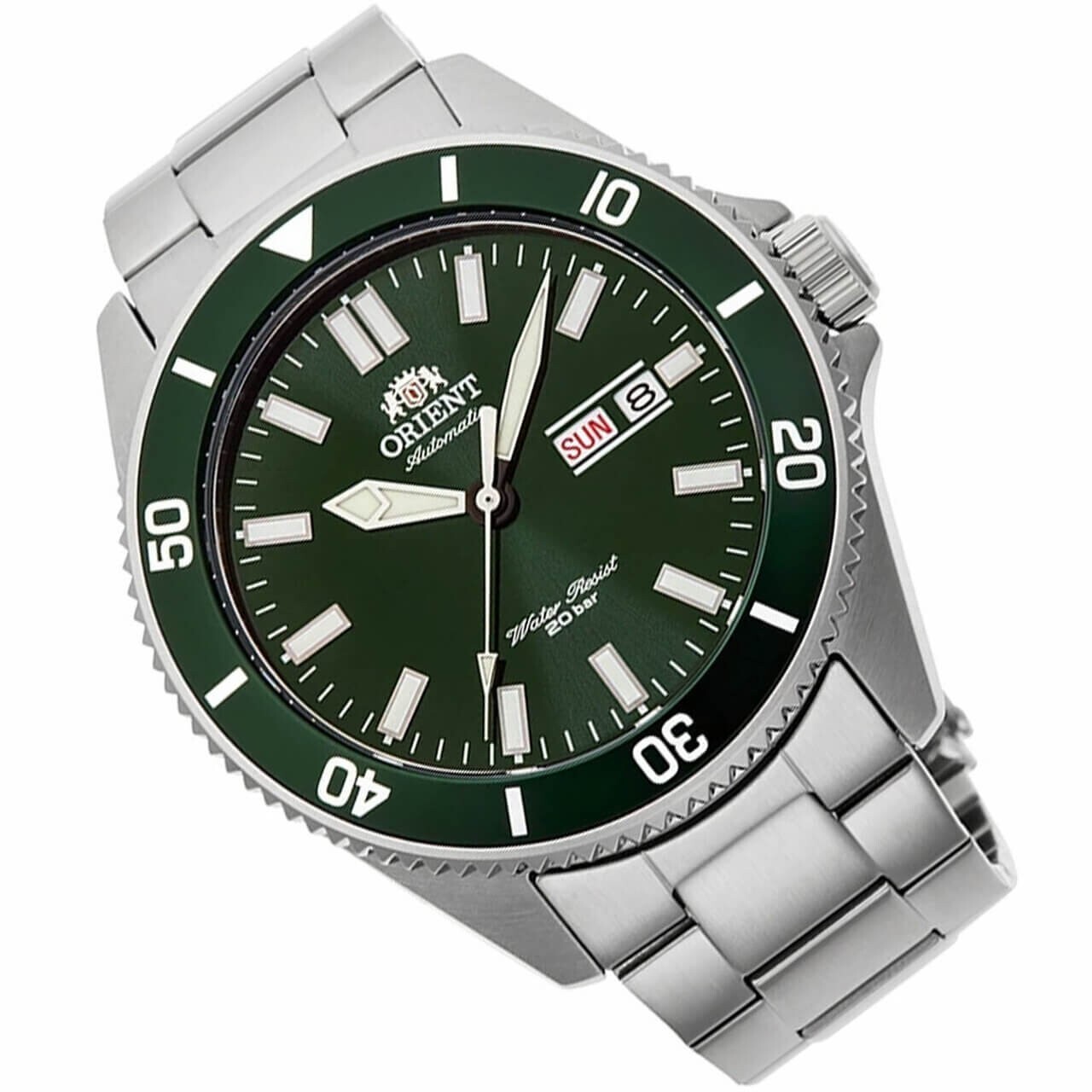 Pre-owned Orient Kano Diver Mechanical Watch Day Date Green Dial Aa0914e Made In Japan