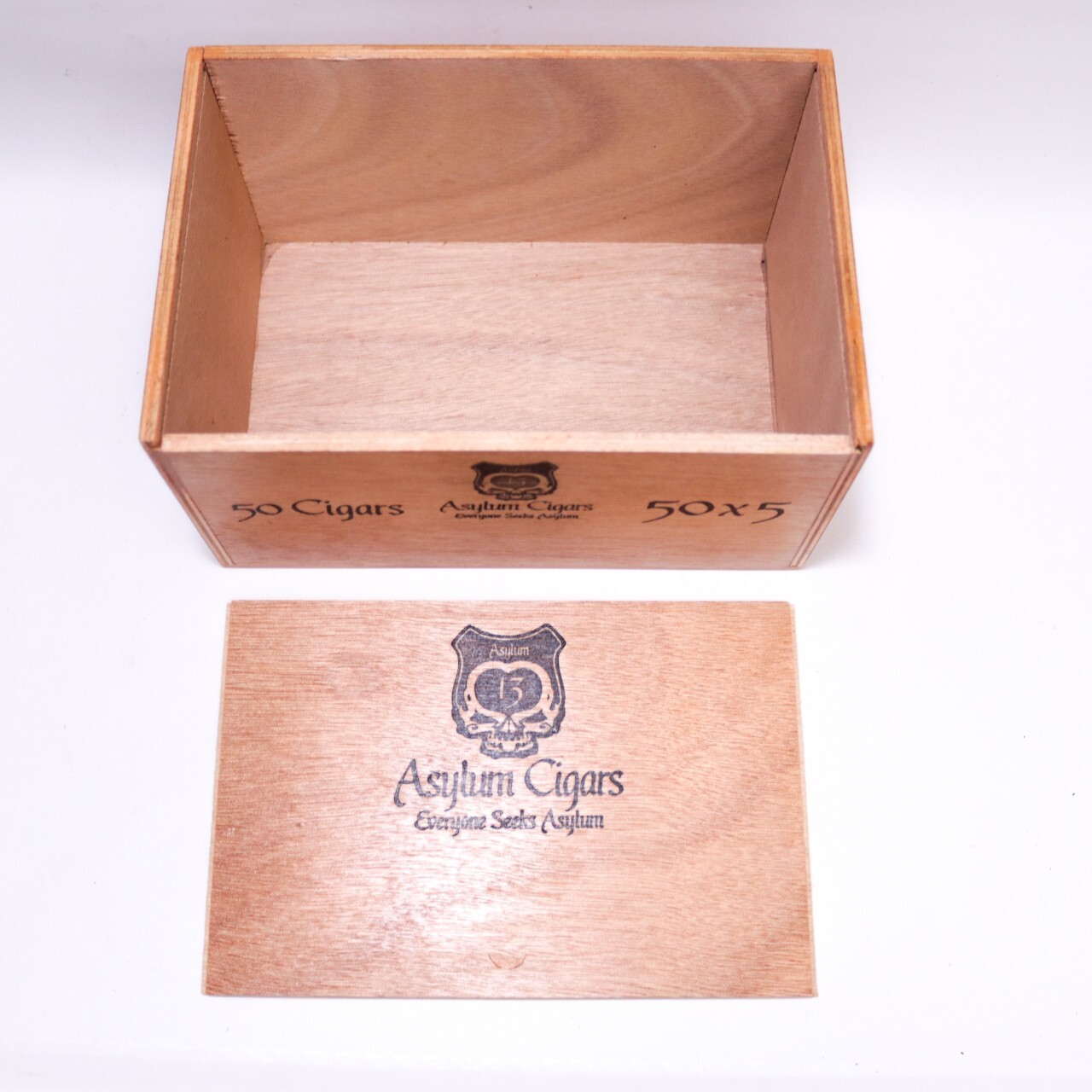 Asylum 13 50 x 5 Empty Wood Cigar Box 8.5" x 5.75" x 4.5"