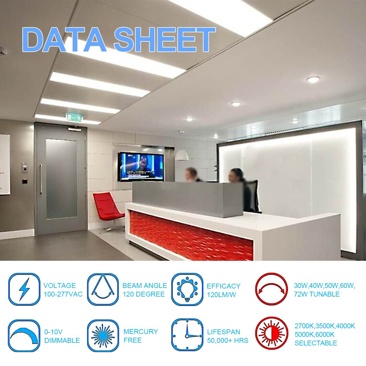 4 Pack 2x4 FT LED Flat Panel Troffer 30-72W 2700-6000K 5CCT Ceiling Office Light