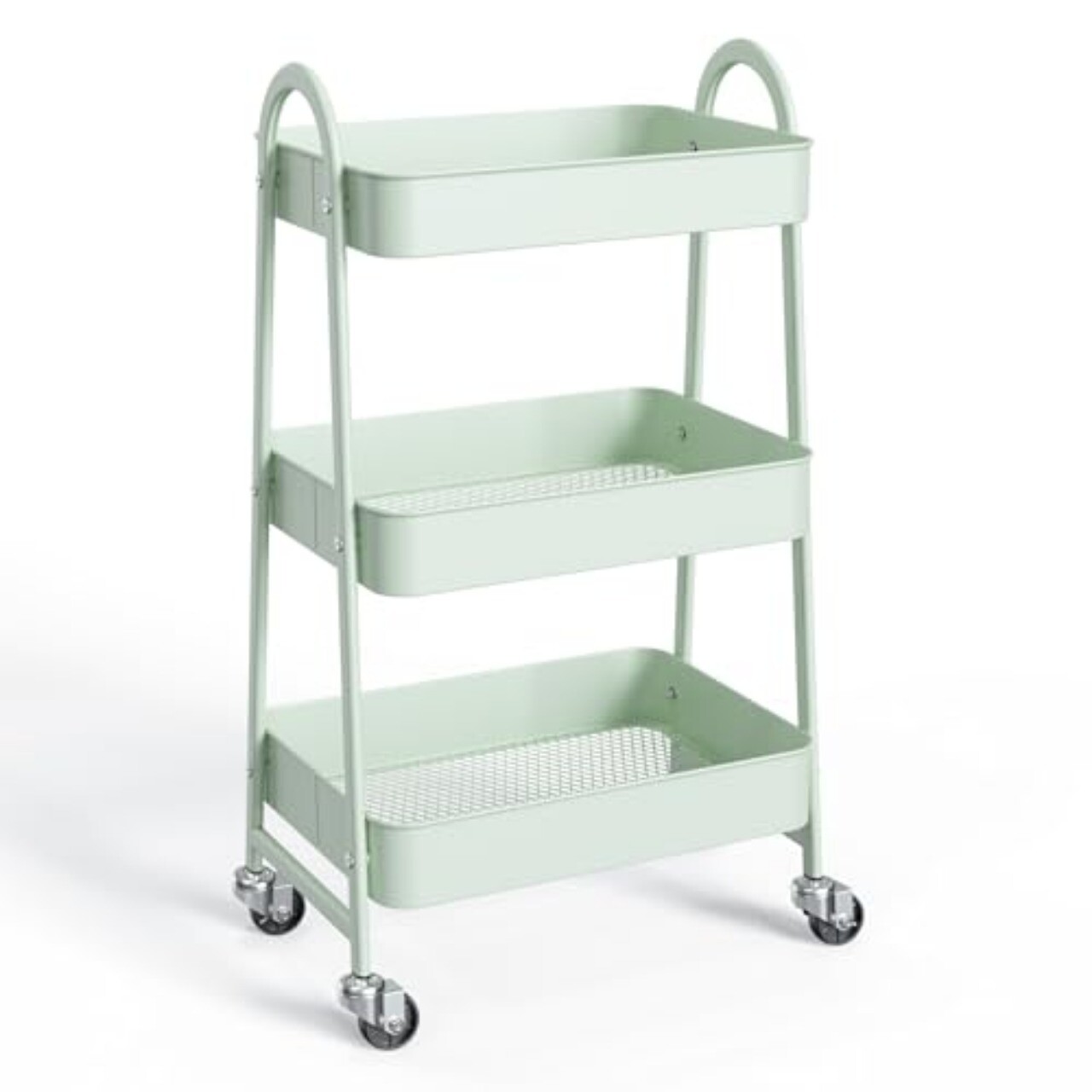 3 Tier Rolling Utility Cart Metal Storage Organizer Kitchen Bathroom Shelves