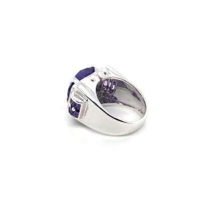 Bellari 18K White Gold Amethyst and Diamond Ring Size 7