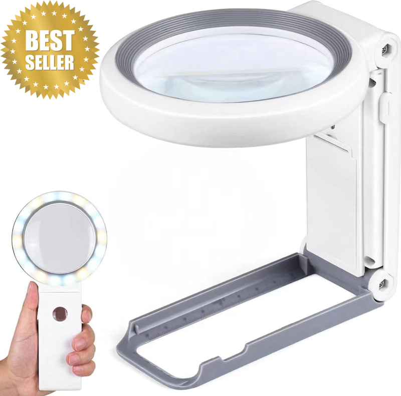 Magnifying Glass with Light and Stand,30X 10X Foldable Handheld Magnifying Glass