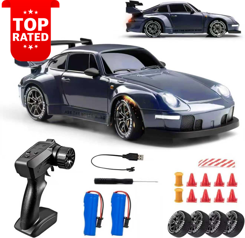 1:24 Scale RC Drift Car High Speed 4WD Remote Control LED Lights 2 Batteries