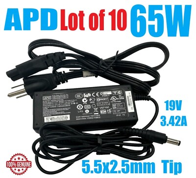 LOT OF 10 APD Dell 65W 5.5x2.5mm Tip 19V 3.42A AC Adapter Power Supply NB-65B19