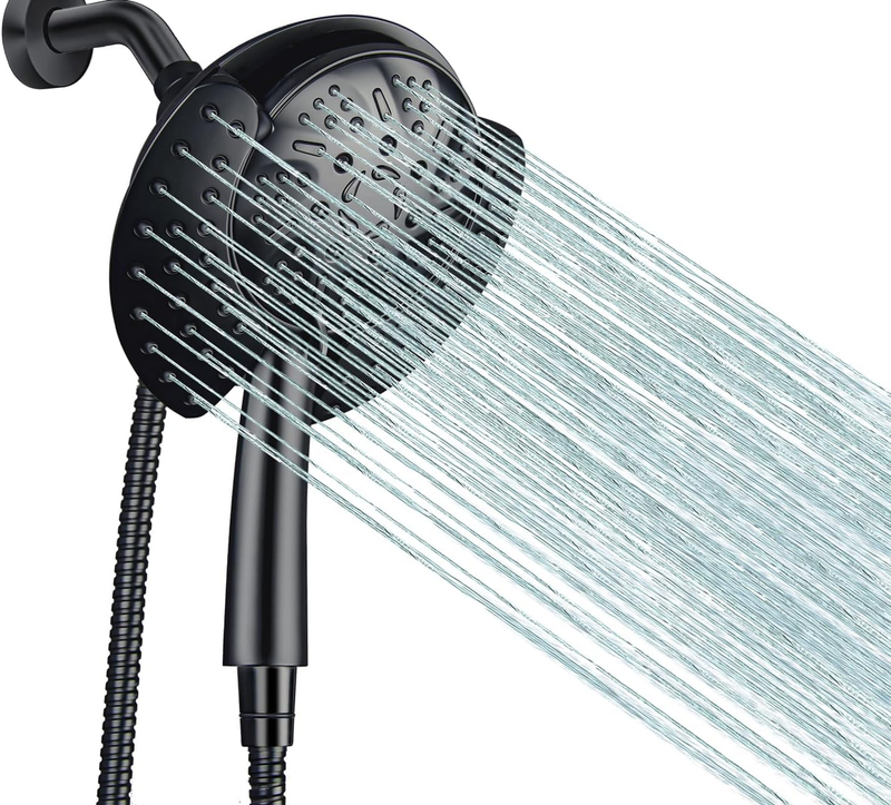 2.5GPM Shower Head with Hand: 2 in 1 High Pressure Shower Heads with Handheld Spray Combo & Rain Shower Head, 9 Spray Modes Anti-Leak Waterfall Showerhead, Angle Adjustable, Matte Black