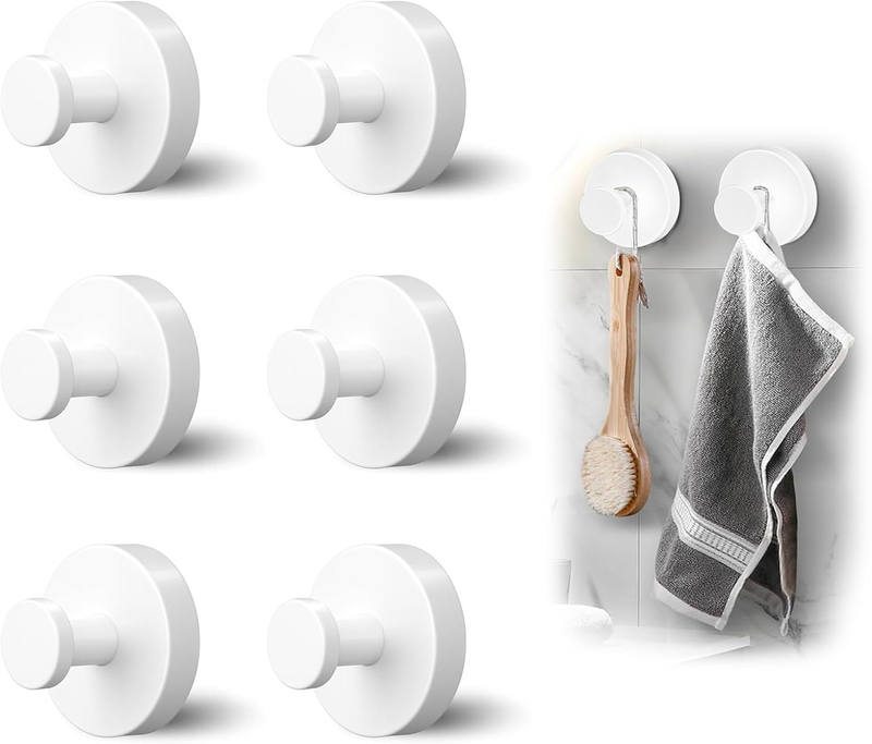 6-Pack Suction Hooks No Drill Bathroom Hooks for Household Storage