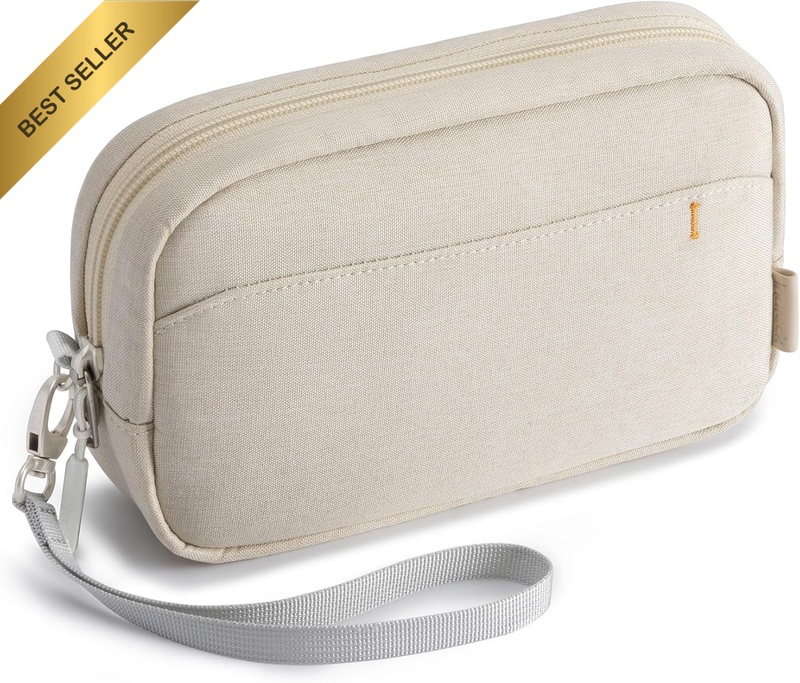 Water-Resistant Beige Electronic Organizer for Cables, Charger, Phone, USB