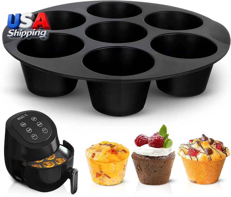 Air Fryer Muffin Pan (7 Cups) — Silicone Muffin Pans for Baking & Freezing, Non