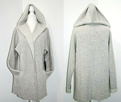 Max Studio Double Face Luxury Cashmere Blend Knitted Hooded Cardigan Coat XS,S,M