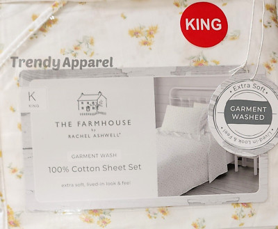 Shabby Chic Farmhouse by Rachel Ashwell, White, Yellow  Floral, KING Sheet Set