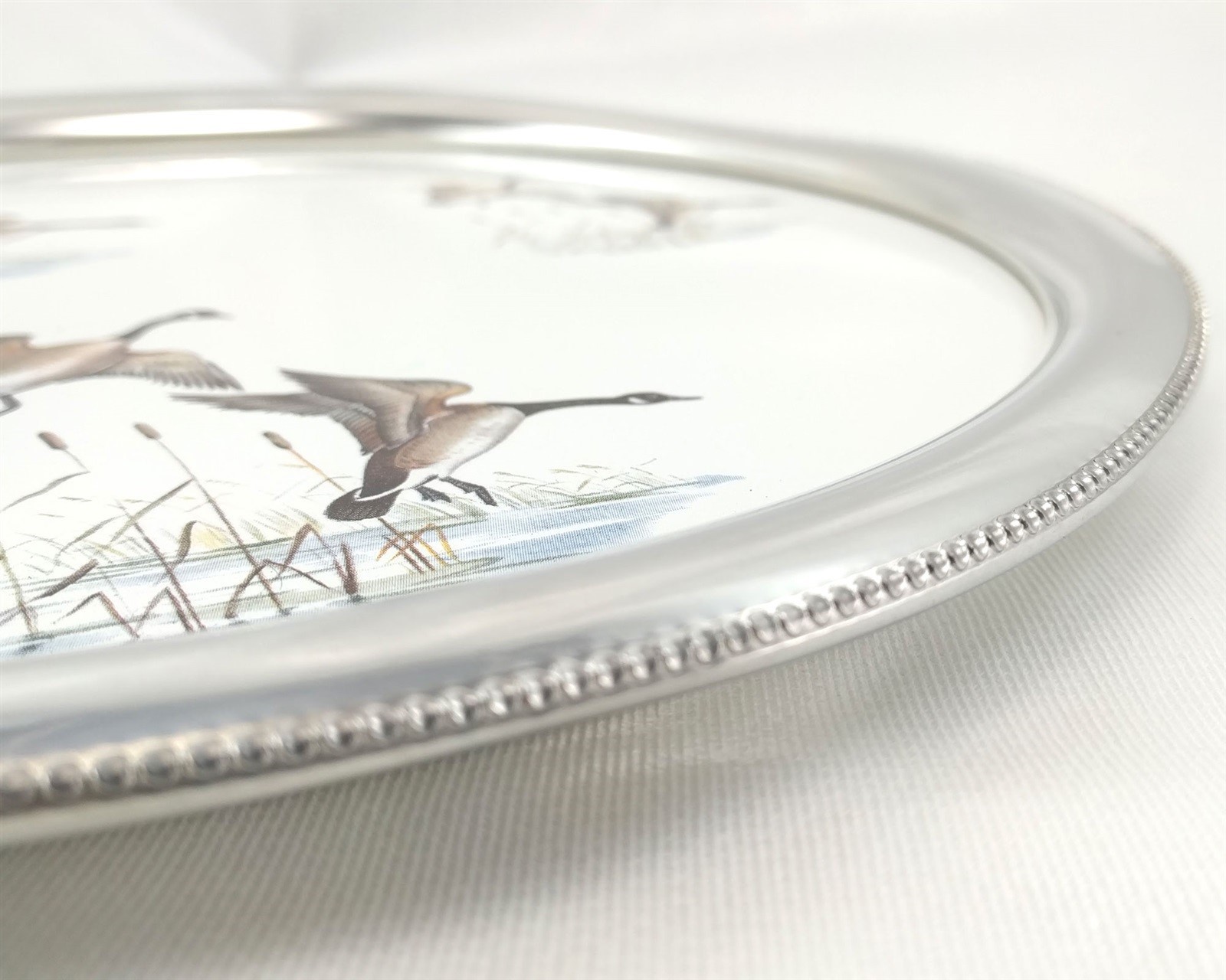 Waterfowl Stainless Steel Tray Geese in Flight Appliqué on Melamine w/ Felt Back
