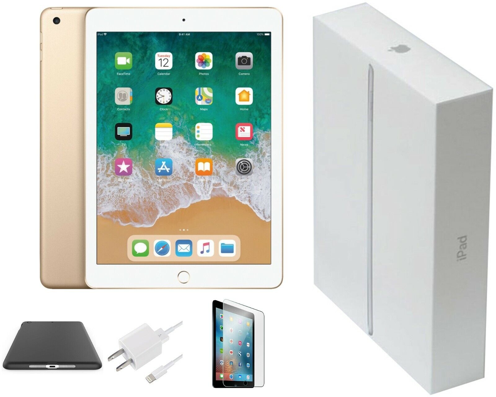 Exclusive Bundle - Apple iPad 5 32GB, Gold, Wi-Fi Only, 9.7