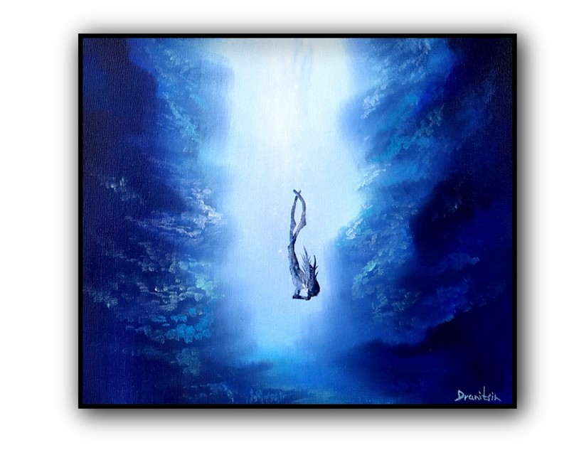 Original Acrylic Landscape Painting  12x14" DEEP CAVE DIVER Wall