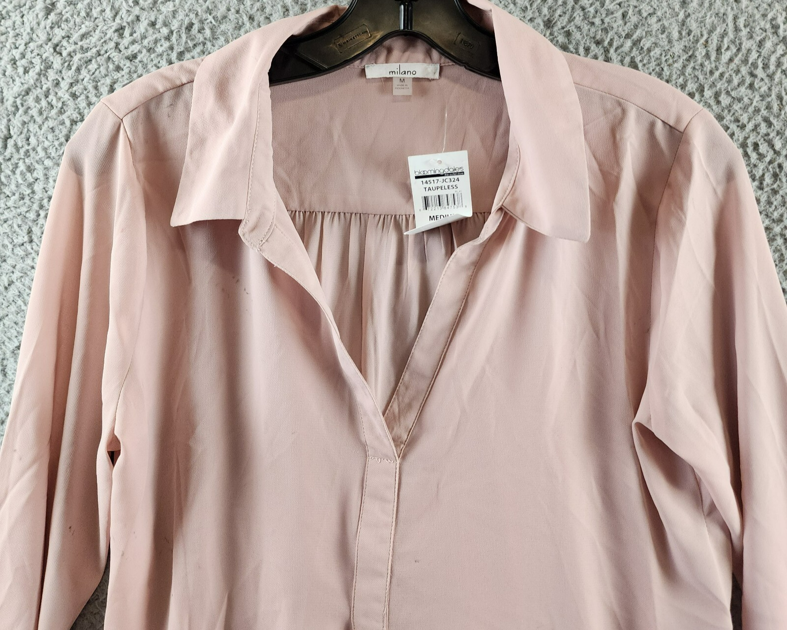 Milano Collared Henley Blouse Women's Medium Mauve Solid Long Sleeve Pullover - Picture 2 of 17