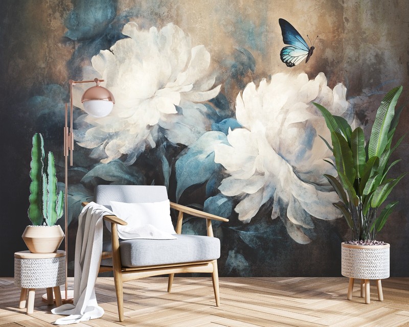 Fototapete Blumen Pfingstrosen Rosen Beige Schlafzimmer Vlies Tapete + Kleister