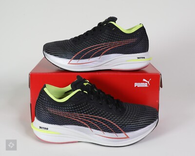Puma Deviate Nitro WTR Black Silver Neon Running Shoes Womens Size 9 (195573-01)
