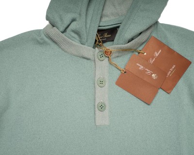 Pre-owned Loro Piana $2,200 Granite Green Hooded Sweatshirt Cashmere Sweater (50 It) M