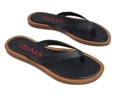 Pre-owned Isaia $900 Navy Blue Pebbled Leather Thong Sandals Flip Flops (43 Eu) 9 Us
