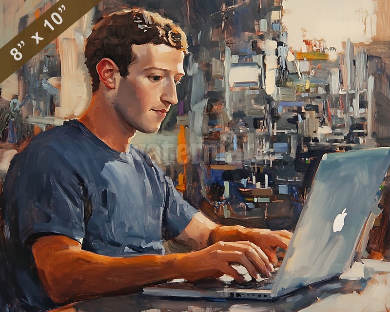 Mark Zuckerberg coding Oil painting 8x10 Print