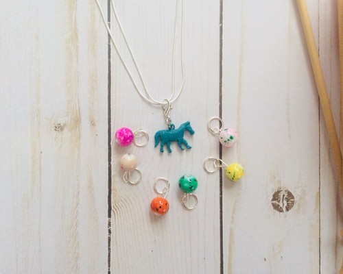 stitch markers Neckles, knitting Stitch Markers, Progress Keeper, Blue Zebra