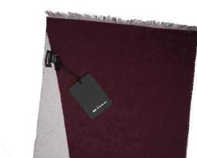 Pre-owned Kiton Napoli $1,050 Burgundy Gray 100% Cashmere Fringe Scarf 78"x13" In Red