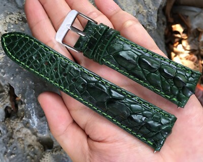 Green Leather Watch Band Men Real Crocodile Hornback Watch Strap Quick Release