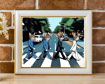 Catty Road Rock Band Cats UNFRAMED Art Print, Wall Decor